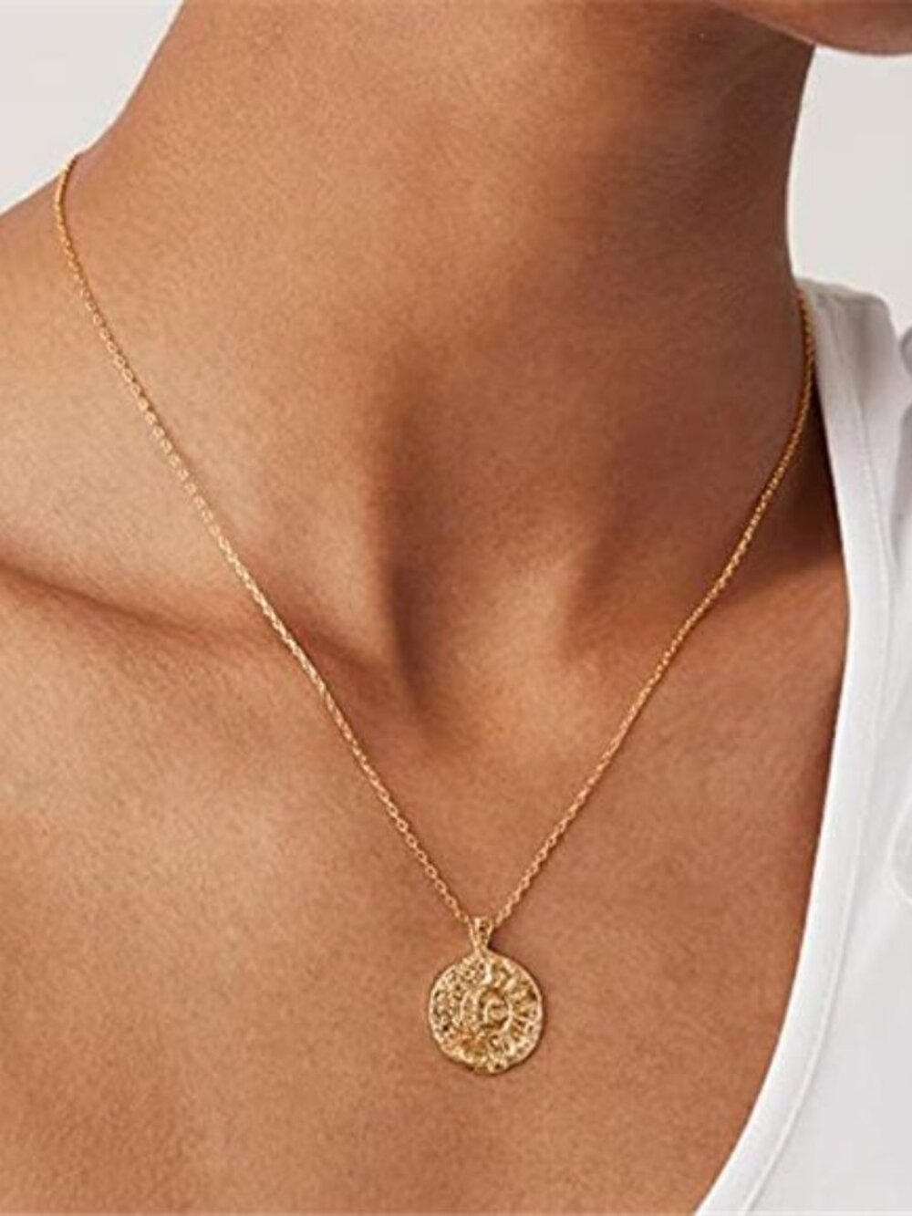 14K Gold Plated Engraved Coin Pendant Necklaces for Women | Byzantine - Picture 2 of 6